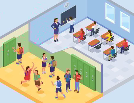 School Rooms Isometric Composition vector