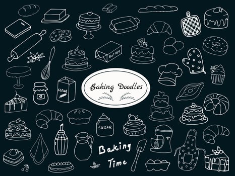 Hand-drawn baking doodle set vector