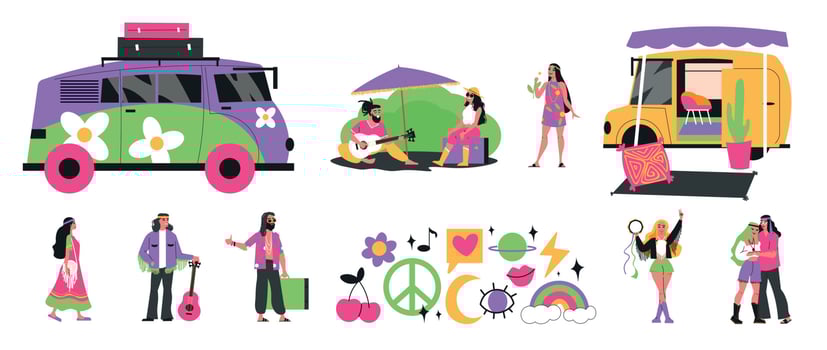 Hippie Icons Set vector