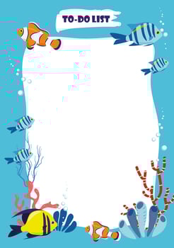 To do list vector template marine design exotic fish. Organizer school sea life flat style
