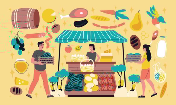 Farmers Marketplace Cartoon Set vector