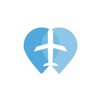 vector logo illustration of location and aeroplane suitable for travel agency
