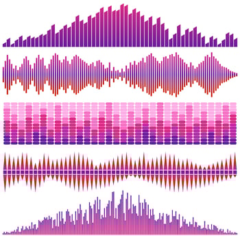 Vector set of red sound waves. Audio equalizer. Sound and audio waves isolated on white background