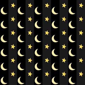 Moons and stars in yellow on black background. Seamless pattern. Vertical arranged vector