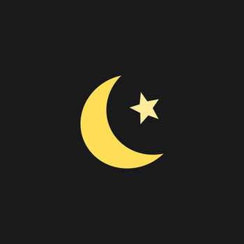 Star and crescent in black and light yellow style, Happy Ramadan and muslim, islamic crescent. Vector icon. Night, bedtime, sky, sleep, forecast, weather concepts.