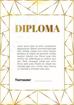 diploma, certificate printable template, gold frame on white background. vector
