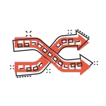 Crossroad icon in comic style. Road direction navigation cartoon vector illustration on white isolated background. Locate pin position splash effect business concept.