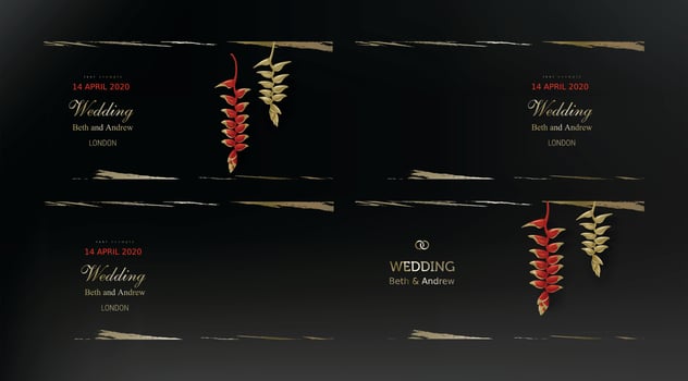 Tropical gold red plants on black background vector