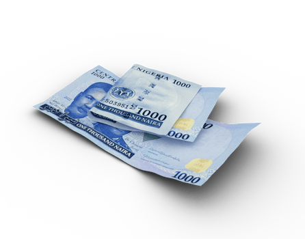 3D rendering of Double 1000 Nigerian naira notes isolated on transparent background png