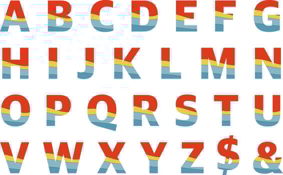 Alphabet English vector font letter design nature color letter text red blue yellow