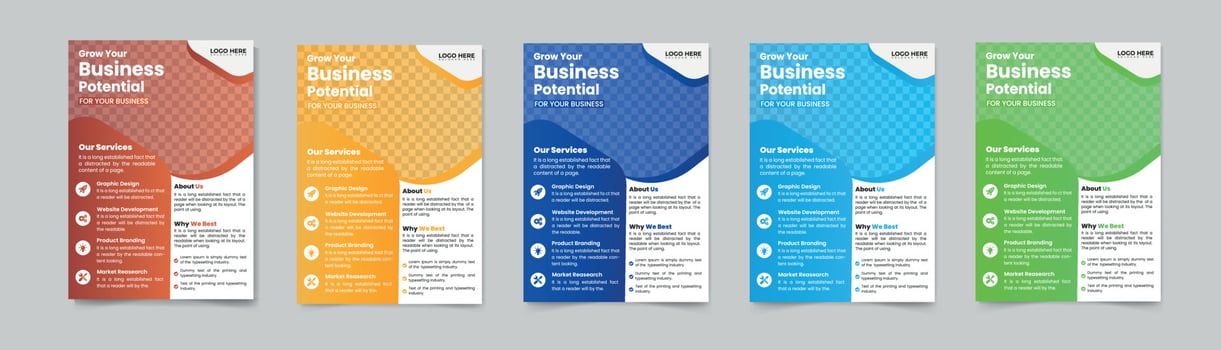 Modern flyer design for advertising promotion and growth company. abstract flat flyer design . colorfull flyer. creative unique nice clean design. Half page A4 flyer free vector