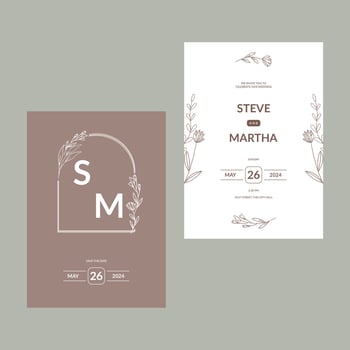 Minimalist floral wedding invitation with hand drawn leaf decoration vector