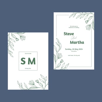 Minimalist floral wedding invitation with hand drawn leaf decoration vector