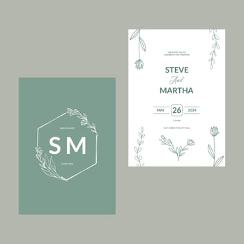 Minimalist floral wedding invitation with hand drawn leaf decoration vector
