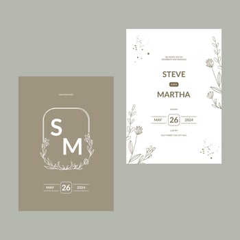 Minimalist floral wedding invitation with hand drawn leaf decoration vector