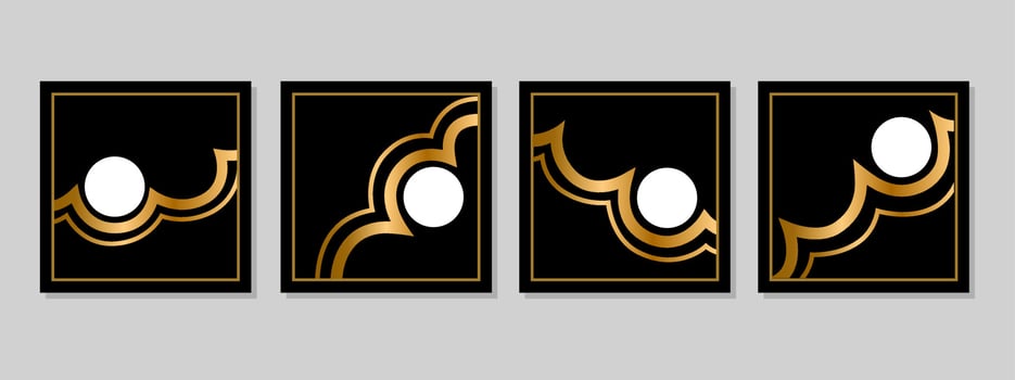 White full moon and golden clouds frame. White moon and golden frames. Luxury gold wallpaper frames. vector