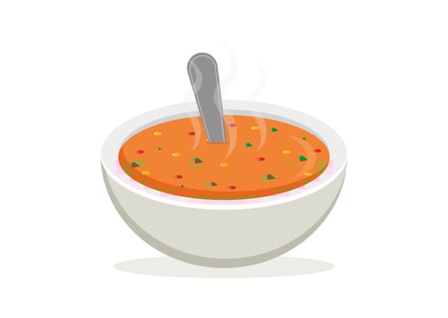 Bowl with Hot Vegetable Soup Vector Clipart Isolated on White Background