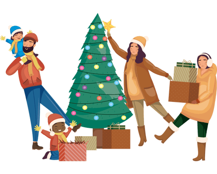 family members celebrating christmas png