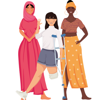 three diversity female characters png