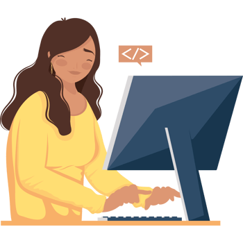 female developer with desktop png