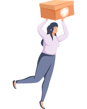 woman lifting medicine donation box png
