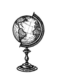 Globe. Vintage object. Ink sketch isolated on white background. Hand drawn vector illustration. Retro style.