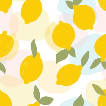Seamless pattern. Modern wallpaper design. Hand drawn yellow lemons on a pastel background. Vector design for paper, cover, fabric, interior decor, wrapping and more