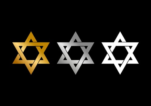 Judaism vector icon in gold silver and white colors.