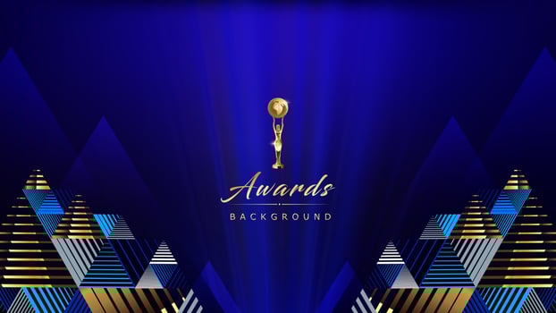 Blue Golden Royal Awards Graphics Background. Triangle Polygonal Diamond Elegant Shine Modern Template. Egyptian Luxury Premium Corporate Template. Abstract Certificate Banner Dynamic Crystal Design vector