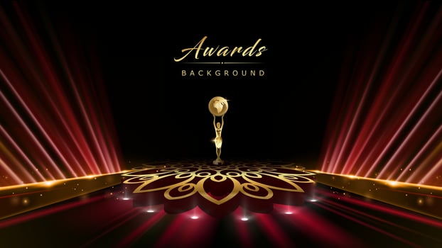 Red Carpet Bollywood Stage. Steps Spot Lights. Golden Royal Awards Graphics Background. Elegant Shine Rays. Modern Luxury Premium Corporate Design Banner Certificate. Diwali Islamic Festival Template vector