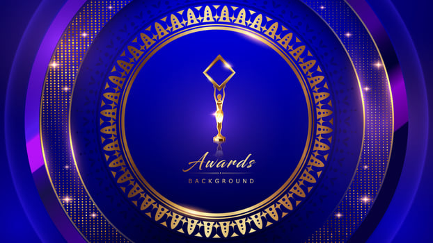 Blue Purple Golden Royal Awards Graphics Background. Center Round Circle ring Elegant Shine Modern Template. Luxury Premium Corporate Template. Abstract Certificate Banner Dynamic Crystal Design. vector