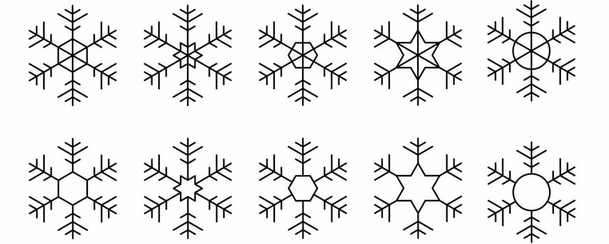outline snowflakes icon set isolated on white background vector
