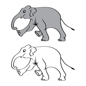 Elephant cartoon isolated on white. African bush or forest elephant and Asian elephant vector