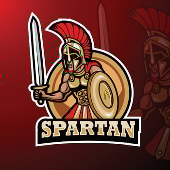 Cartoon spartan holding a shield and sword vector