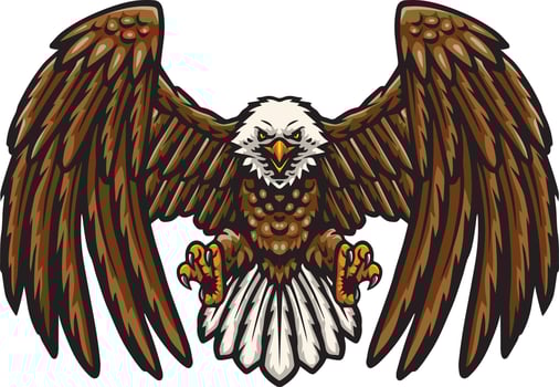 Cartoon funny eagle mascot flying vector