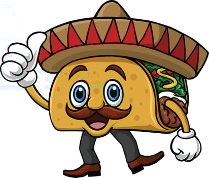 Cartoon funny taco mascot giving thumb up vector