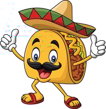 Cartoon funny taco mascot giving thumb up vector