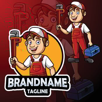 Cartoon plumber mascot design with big wrench vector