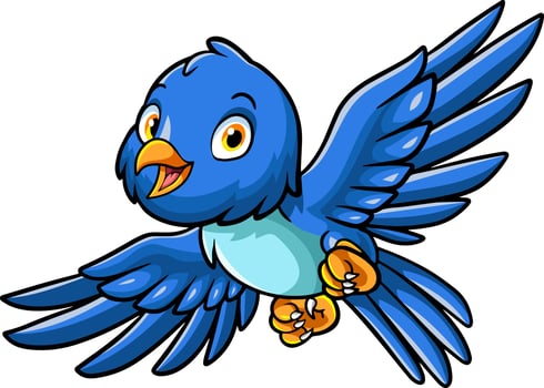 Cartoon cute little bluebird flying vector