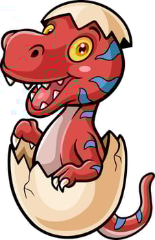 Cartoon red dinosaur hatching from egg vector