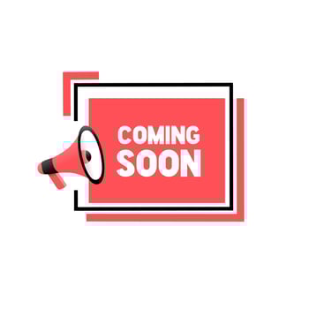 Coming soon banner with megaphone. Announcement sign. Store badge. Flat vector. vector