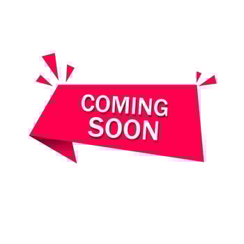Coming soon red vector banner ribbon design. Announcement of New Product or Store Opening. Modern web element.