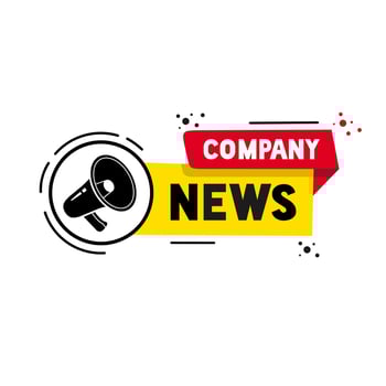 Company news text with megaphone icon. Business concept for Latest Information. Banner for news web page, information on events, activities, recent company information. Modern Vector illustration.
