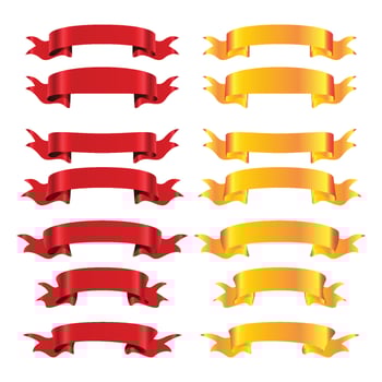 Red and golden ribbon banners set vector