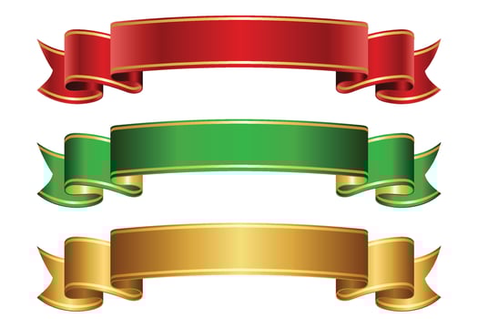 Red, golden and green ribbon banner set. vector