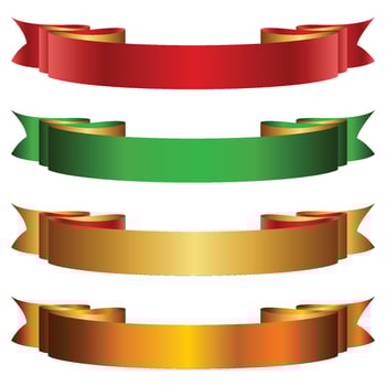 Red, golden and green ribbon banner set. vector