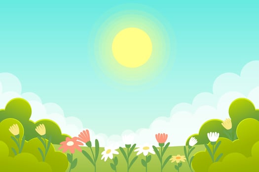 gradient spring landscape background illustration with flowers vector
