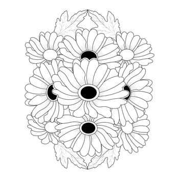Daisy Flower Coloring Page And Book Line Art Vector