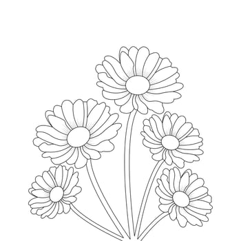 Daisy Flower Coloring Page And Book Line Art Vector