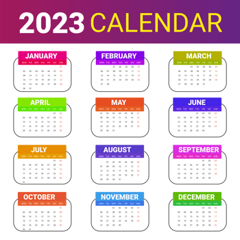 Calendar 2023 colorful happy new year png